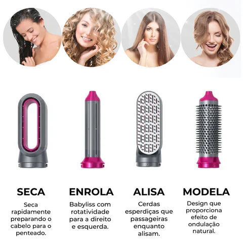 HairMagic 5 - Escova 5 em 1 (Seca, Alisa, Cacheia, Modela e Ondula) ED™